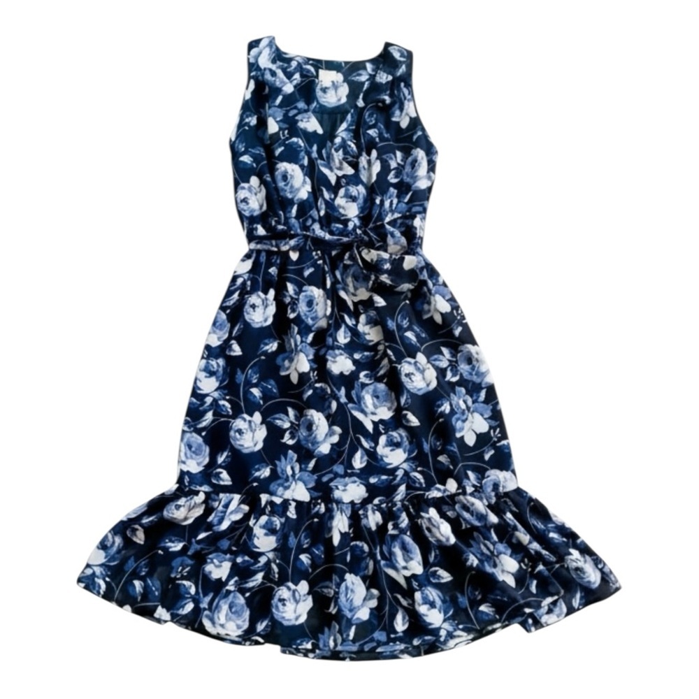 Blue Ethereal Sleeveless Tie Waist Midi Ruffle Dress Small Flowy Chiffon Fairy